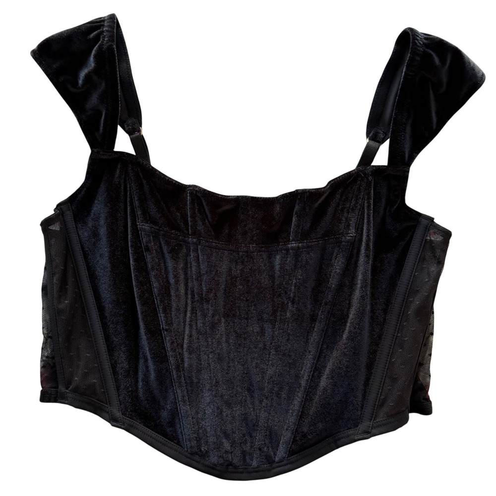 Victoria's‎ Secret Black Velvet Mesh Corset Bustier Top M DD Goth Whimsigoth